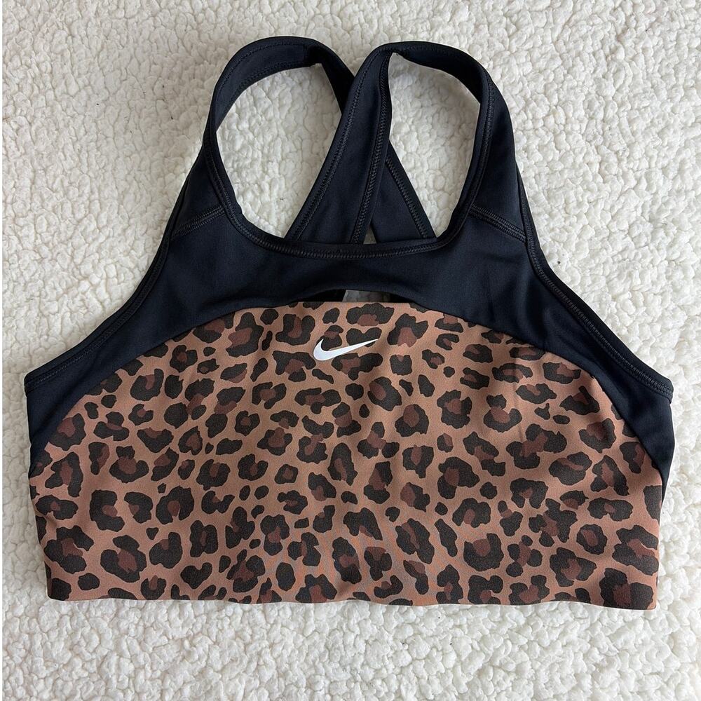 Nike Dri-Fit Sports Bra Size Large Animal Print Keyhole Activewear Athletic Yoga - Picture 2 of 5